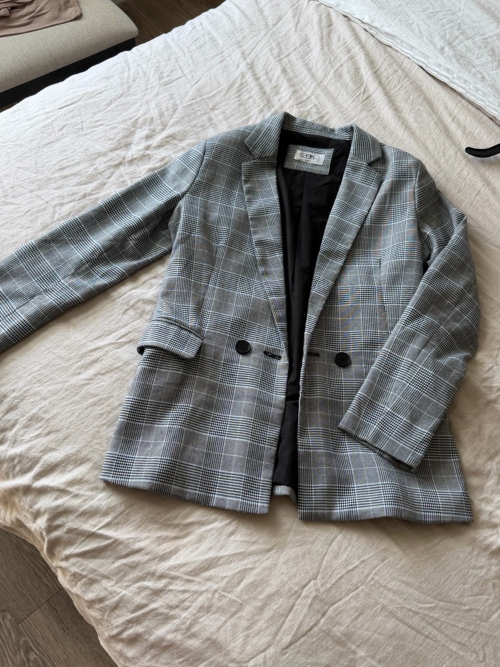 Plaid Double-Button Gray Blazer Jacket